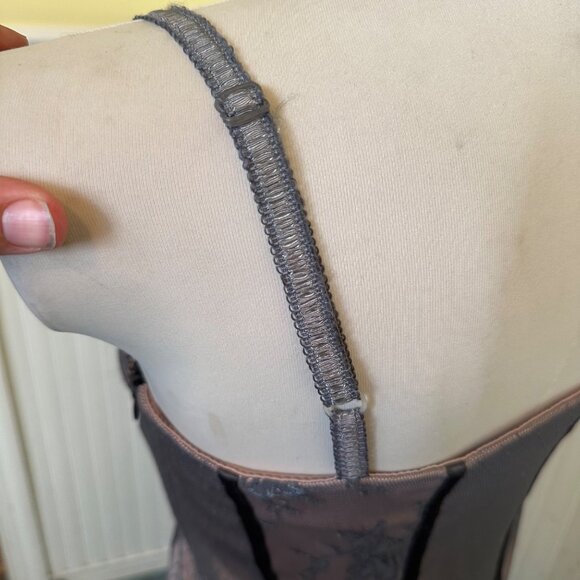 Rinascimento Made In Italy Lace & Sheer Slip Dress M Gray With Black Floral Acce - Picture 7 of 12